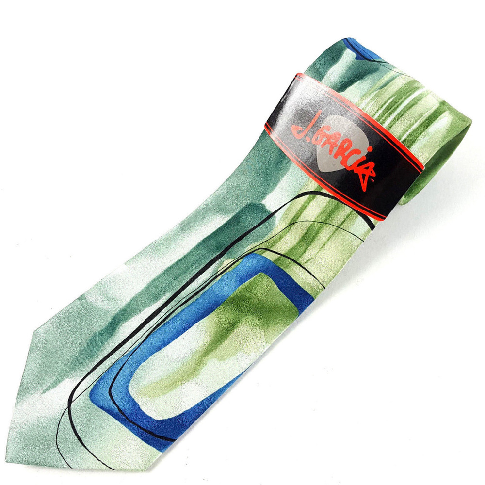 NWT J. Garica Mens 100% Silk Green Blue Tie